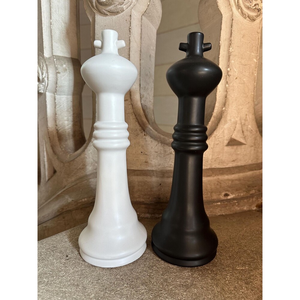 Ceramic Tall Chess Pieces x 2 Black and White. Modern Minimalist Home Decor.